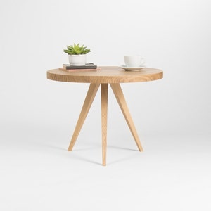 Round coffee table, small end table, accent table, made of solid oak image 1