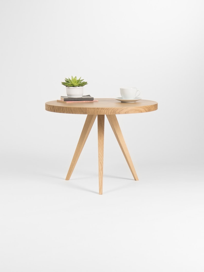 Round coffee table, small end table, accent table, made of solid oak image 1