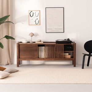 JAMM LOW 160 - Japandi TV stand - Walnut media console and sideboard for bedroom or living room image 2