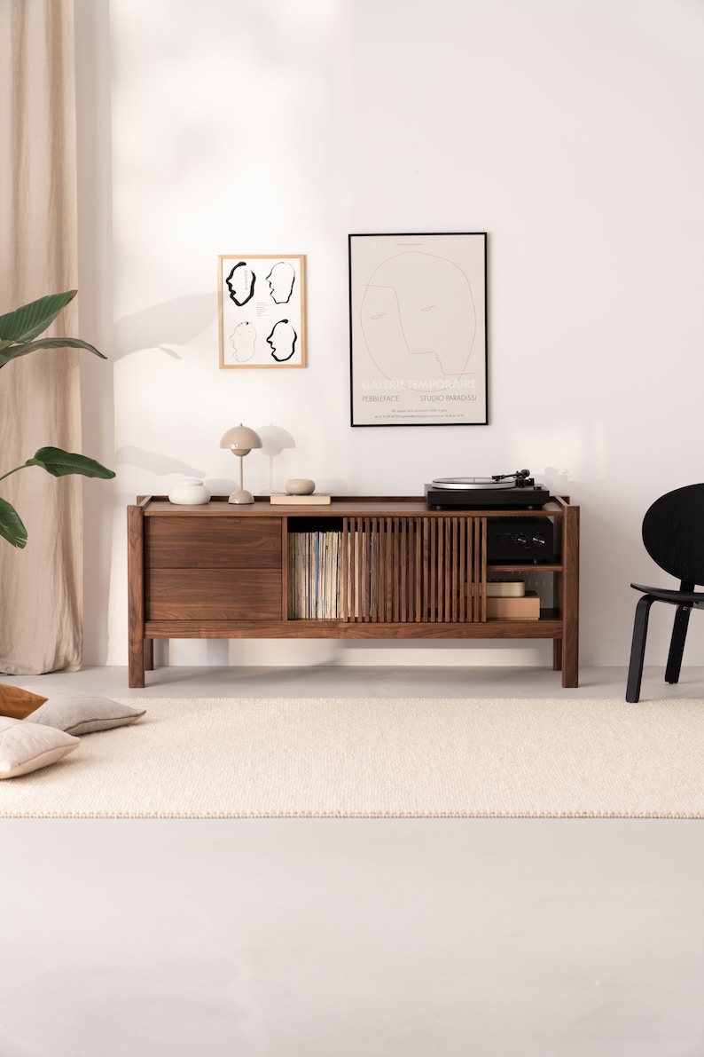 JAMM LOW 160 - Japandi TV stand - Walnut media console and sideboard for bedroom or living room image 2