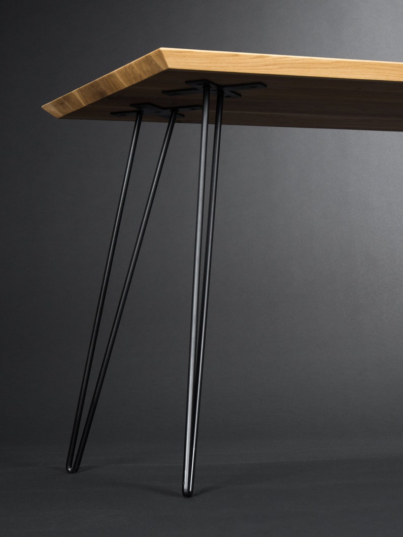 Solid wooden desk, modern table with metal hairpin legs image 3
