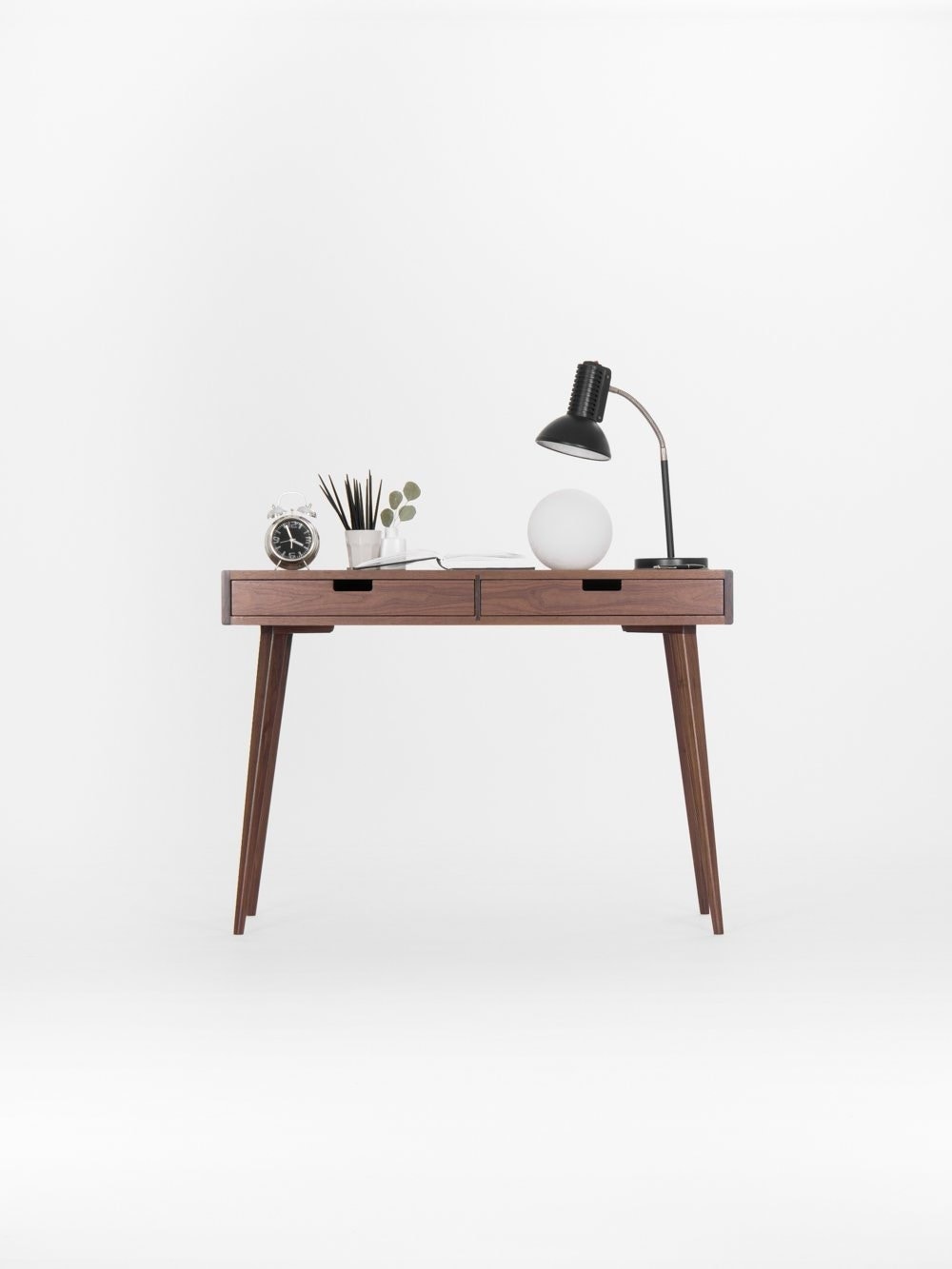 Heim - Coiffeuse En Noyer, Petit Bureau, Style Mid-Century Moderne