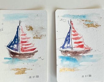 1776 Liberty Sails l Hand-Painted Watercolor Postcards (Set of 4)