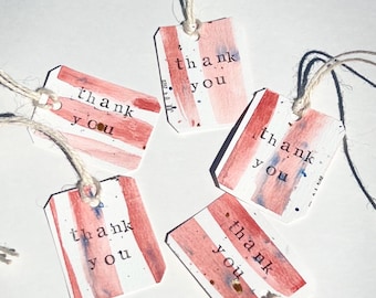 Hand-Painted Watercolor Gift Tags (5) | Red White Blue Patriotic Design, Custom Wording, Twine Included