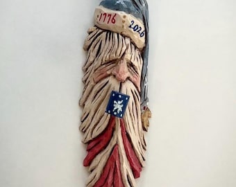 250th Semiquincentennial hand carved Santa Ornament. Limited Edition #9