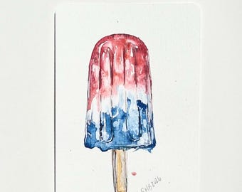 Hand-painted water color Patriotic Popcicle I Sweet Freedom l 4x6 l Signed Print