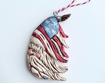 250th Semiquincentennial hand carved Santa Ornament. Limited Edition #4