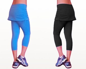One-color Capri Leggings With Draped Microskirt Inserted for Tennis,  Running, Fitness and Free Time, Ball Pocket 