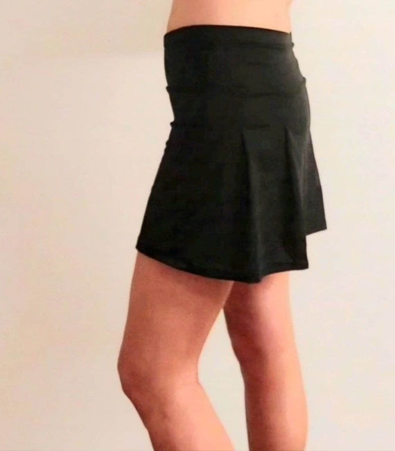 Black Stretch Mini Skirt Smooth on the Front and With 4 Pleats on the Back,  With Integrated Shorts. -  Canada