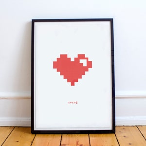 Descarga digital Pixel heart poster, rojo, rosa y monocromo
