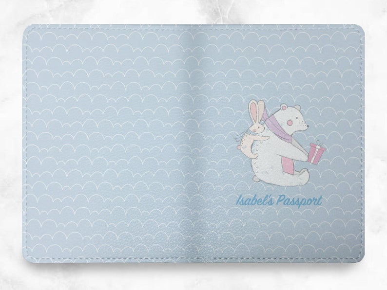 P125 travel accessories FREE name monogram Custom Personalized PU leather Passport Holder travel wallet travel holder Cute Bear /& Rabbit