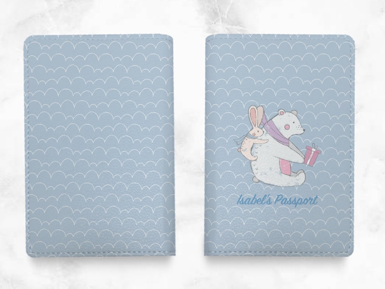 P125 travel accessories FREE name monogram Custom Personalized PU leather Passport Holder travel wallet travel holder Cute Bear /& Rabbit