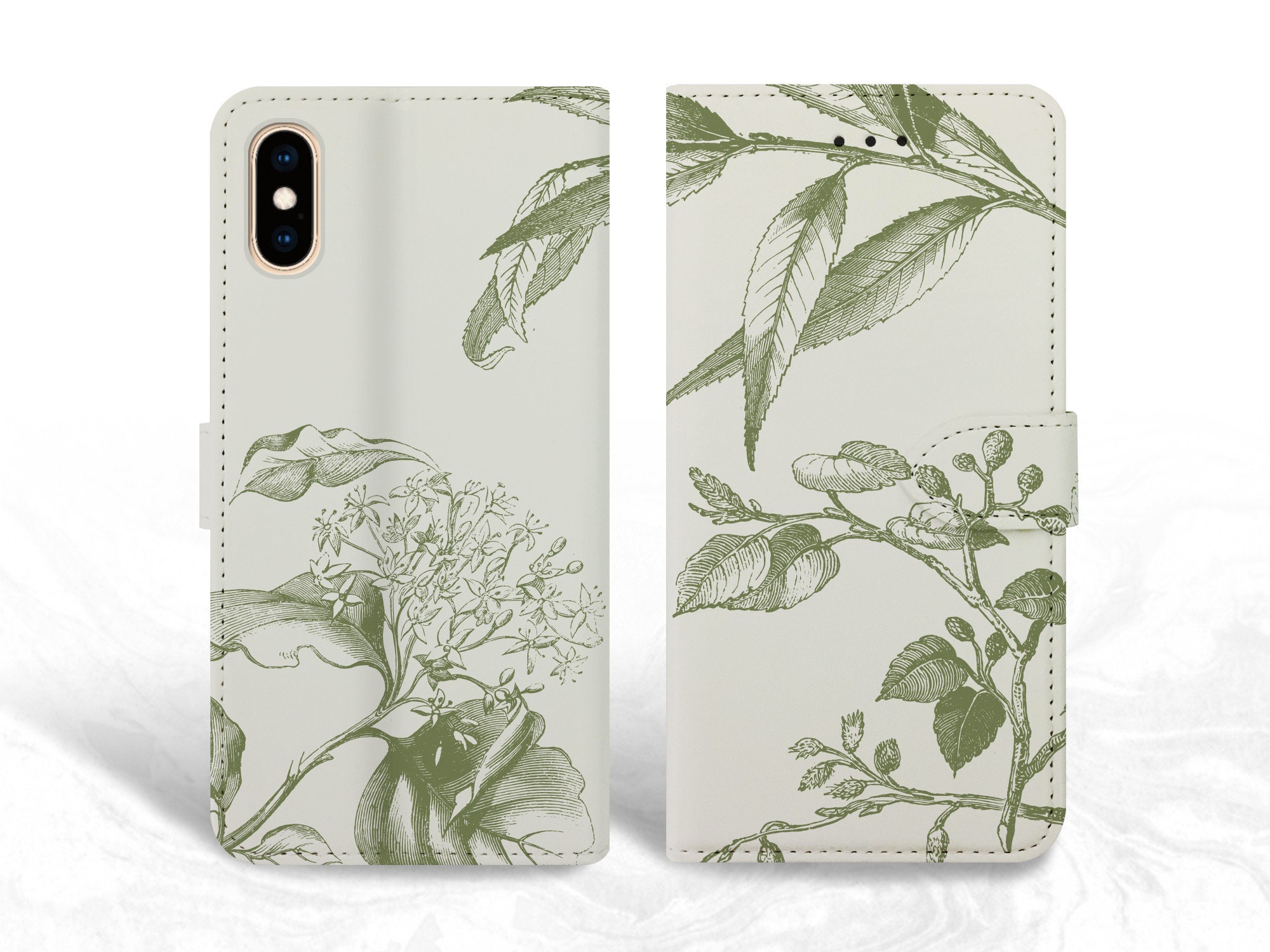 Vintage Plant Leaves PU Leather Wallet Cover Flip Case for iPhone 12 …