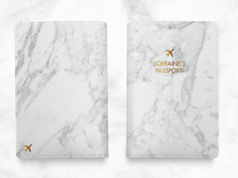 Gray Marble Print - Custom Personalized PU leather Passport Holder tr…