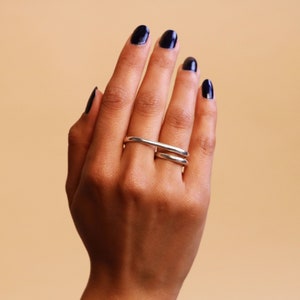 Two fingers ring, sterling silvet, ring for two fingers, unisex, sculptural and minimalist image 3