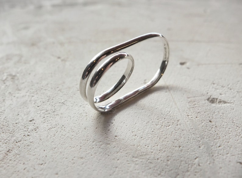 Two fingers ring, sterling silvet, ring for two fingers, unisex, sculptural and minimalist image 4