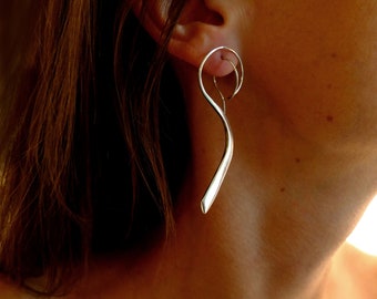 Sterling silver graphic earrings, handcrafted and sculptural
