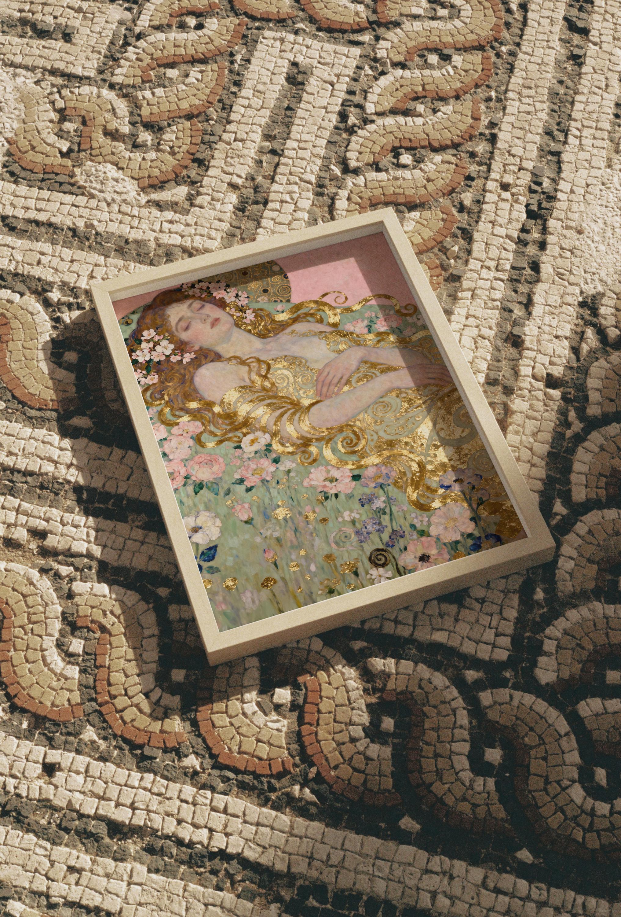 Klimt Inspired Floral Goddess Printable Wall Art | Romantic Gold Leaf ...