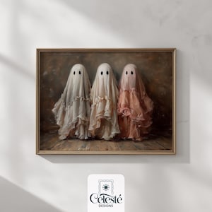 Printable ghost wall art, cute Halloween decor, whimsical spooky printable, cottagecore fall wall art, rustic autumn ghost print