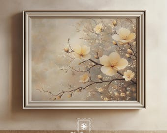 Soft Floral Wall Art|Neutral Blossom Canvas|Elegant Botanical Print|Calming Flower Decor|Nature-Inspired Wall Decor|Digital Download