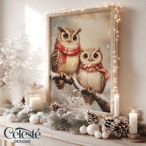 Vintage Christmas Owl Print: Winter Holiday Wall Art (Digital Download)