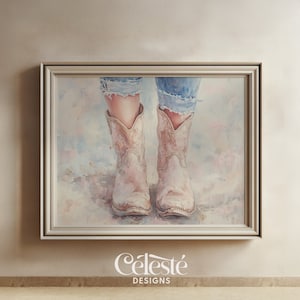 Coastal Cowgirl, Printable Poster Print, Boots Trendy, Preppy Cowgirl, Dorm Room Wall Art Decor, Girly Digital Download Aesthetic Blue Pink