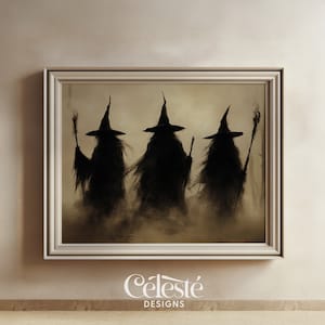 Witchy decor Halloween wall art printable witch Halloween rustic Halloween decor Halloween painting witch wall art