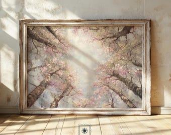 Cherry Blossom Tree Print, Trendy Decor, Spring Wall Art, Pink Sakura Digital Download, Nature Canopy Decor, Dreamy Bedroom Art