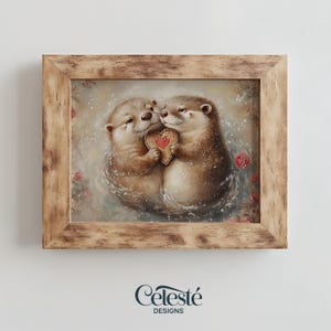 Otter Couple Art Print: Romantic Nursery Decor (Digital Download)