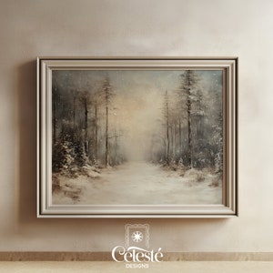 Pintura de bosque invernal, impresión navideña, arte mural imprimible, decoración navideña, paisaje invernal nevado, árboles perennes, pintura de acuarela