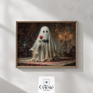 Printable ghost wall art, romantic Halloween decor, whimsical spooky printable, cottagecore autumn wall art, vintage ghost print