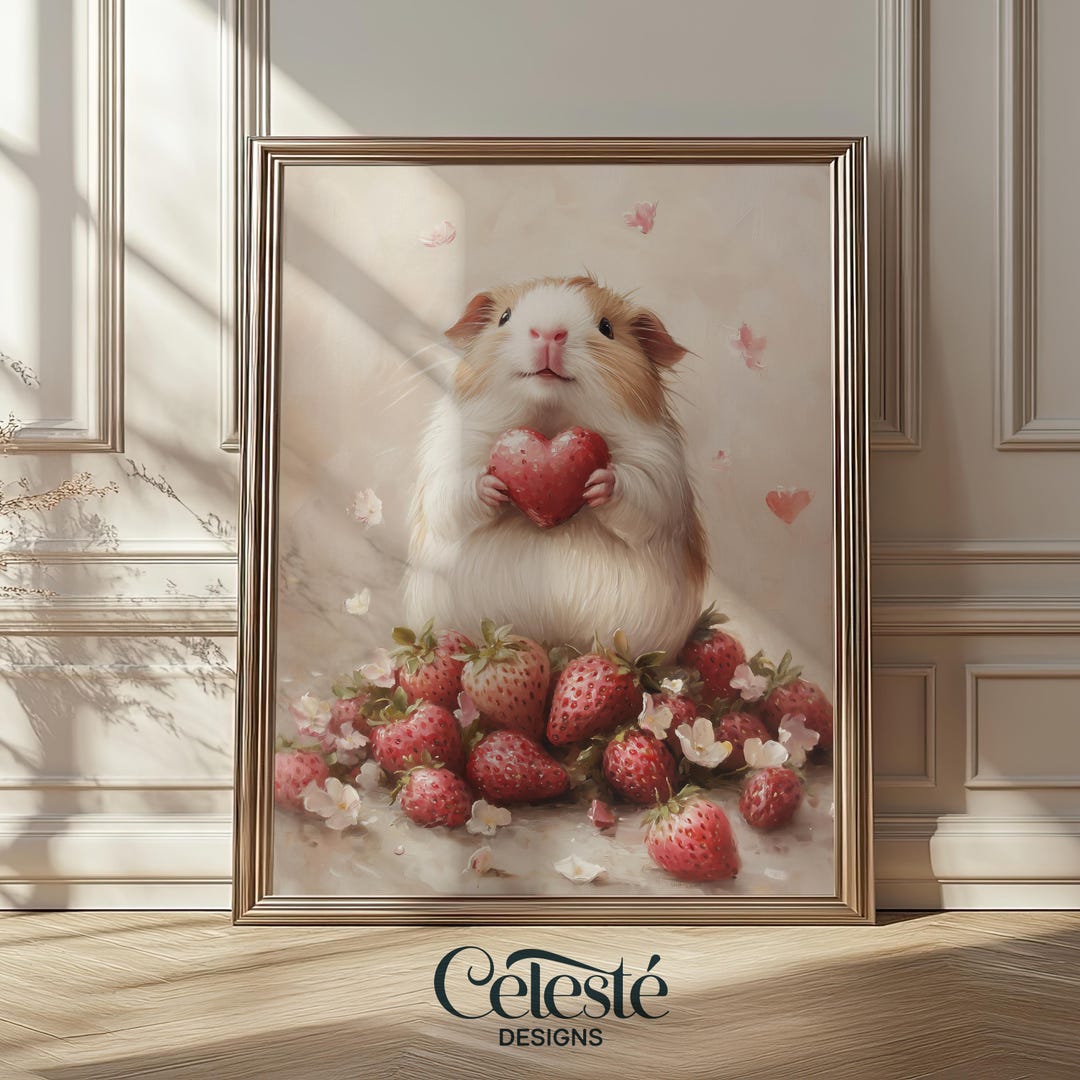 Strawberry Heart Guinea Pig Print: Romantic Valentine's Wall Art ...
