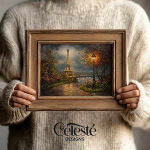 Paris Eiffel Tower Wall Art – Cityscape Print, Impressionist Night Scene, Eiffel Tower Lights Digital Download, Paris Decor Landscape