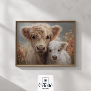 Highland Cow & Calf Print: Farmhouse Nursery Art (Digital Download