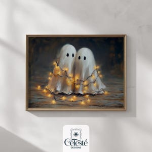 Printable ghost wall art, cute Halloween decor, cozy fall printable, whimsical fall wall art, rustic autumn ghost print, vintage fall print