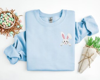 Osterhase besticktes Sweatshirt, Oster-Sweat, Hasen-Shirt, Ostergeschenk, Damen besticktes Ostern, Frohe Ostern-Stickerei-Sweatshirt