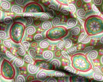 Cotton print with circular ornaments in kiwi colorful, SWAFING, 100% cotton available from 0.5 m