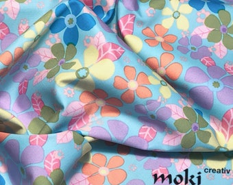 1.35 m REST fabric turquoise and colorful floral with leaves, printed cotton, SWAFING