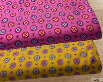 Cotton fabric in 2 different colors, all over patterned with colorful small circles, pink or yellow, 100% cotton, from 0.5 m, SWAFING