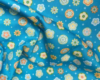 Cotton fabric in turquoise with colorful flowers, 100% cotton available from 0.5 m SWAFING