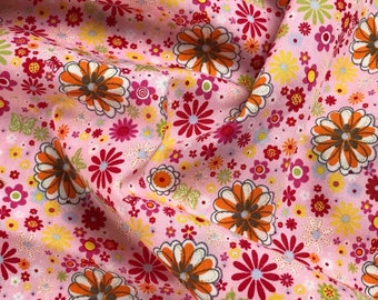 1.5 m fabric remnant colorful flowers on a pink background, colorful patterned, cotton fabric, SWAFING