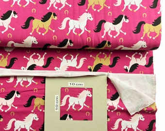 Fabric jersey horses cotton/elastane red/pink