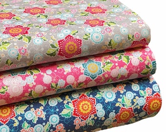 Floral fabric Flower Parade in 3 different color combinations, colorful patterned woven cotton fabric SWAFING available from 0.5 m