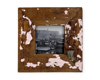 4x4 Upcycled Timber Photo Frame: Reclaimed Wood, Chippy Paint