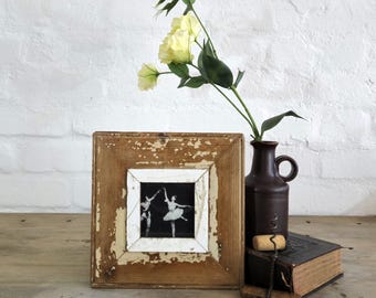 4x4 Shabby chic photo frame made from authentic reclaimed vintage ceiling board salvaged from a Victorian house.