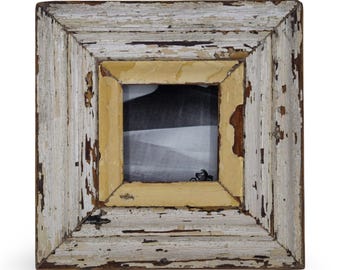 4x4 Shabby Chic Photo Frame: Reclaimed Wood, French Industrial Style