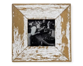 4x4 Upcycled Timber Photo Frame: Reclaimed Wood, Chippy White Paint