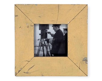 4x4 Upcycled Timber Photo Frame: Reclaimed Wood, Weathered peach paint.