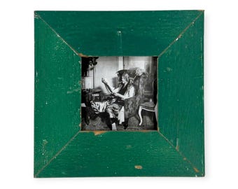 4x4 Upcycled Timber Photo Frame: Reclaimed Wood, Chippy Green Paint