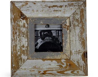 4x4 Shabby Chic Photo Frame: Reclaimed Wood, French Industrial Style